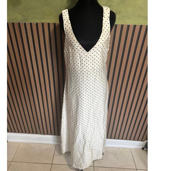 Sinsay Satin Polka Dot Maxi Dress Sleeveless V Neck Elegant Retro White Medium - Picture 5 of 15